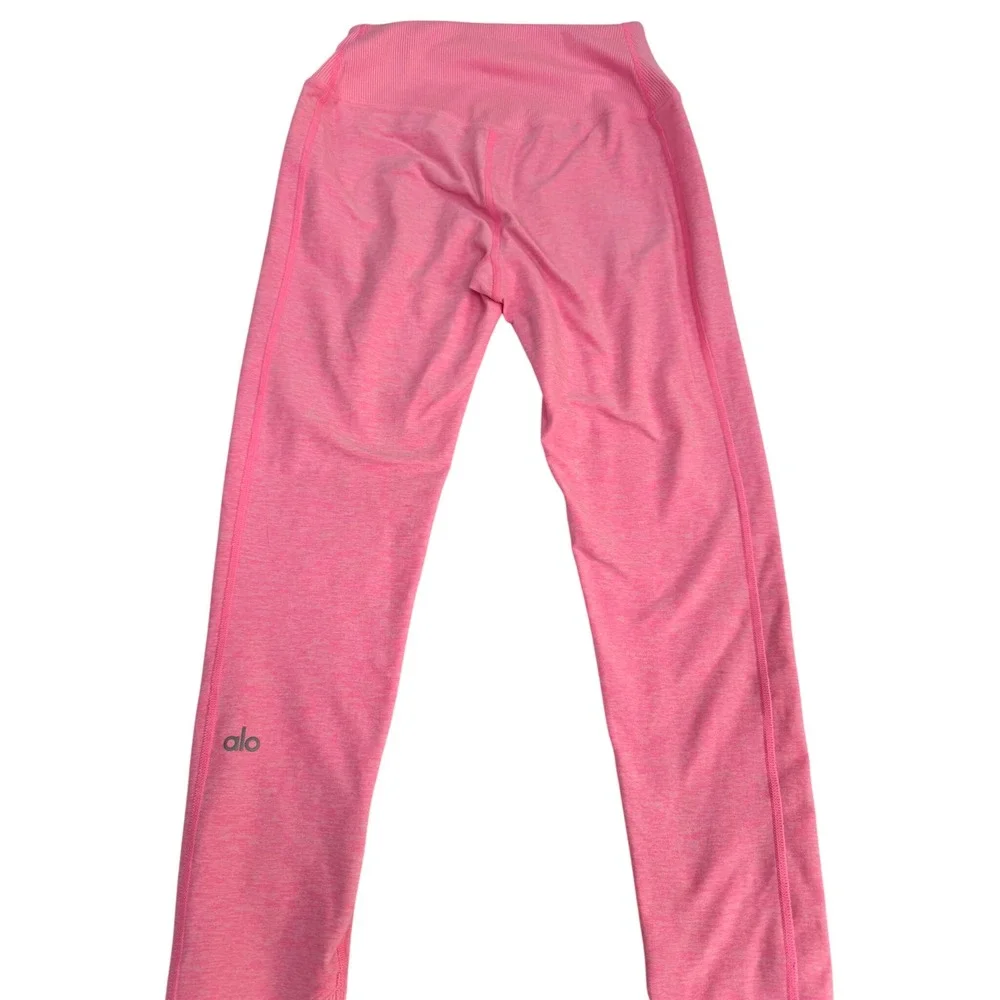 Alo Yoga High Waist Ribbed Goddess Leggings Pink Heathered Size S